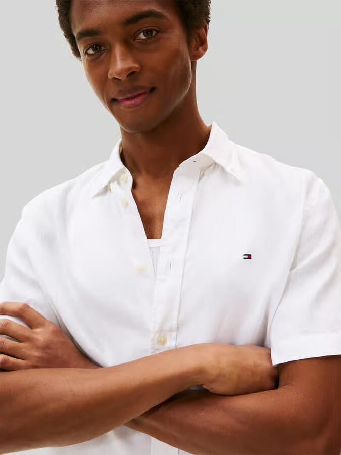 Tommy Hilfiger regular fit overhemd met korte mouwen van puur linnen