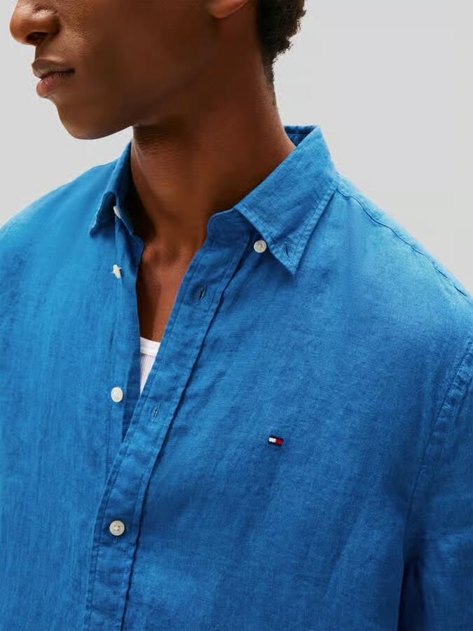Tommy Hilfiger regular fit overhemd met korte mouwen van puur linnen