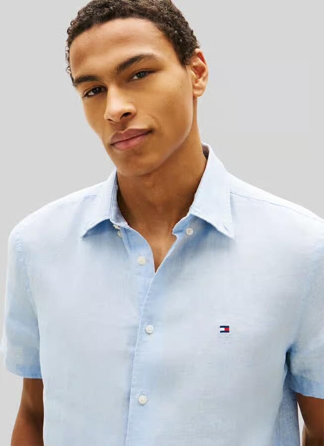 Tommy Hilfiger regular fit overhemd met korte mouwen van puur linnen