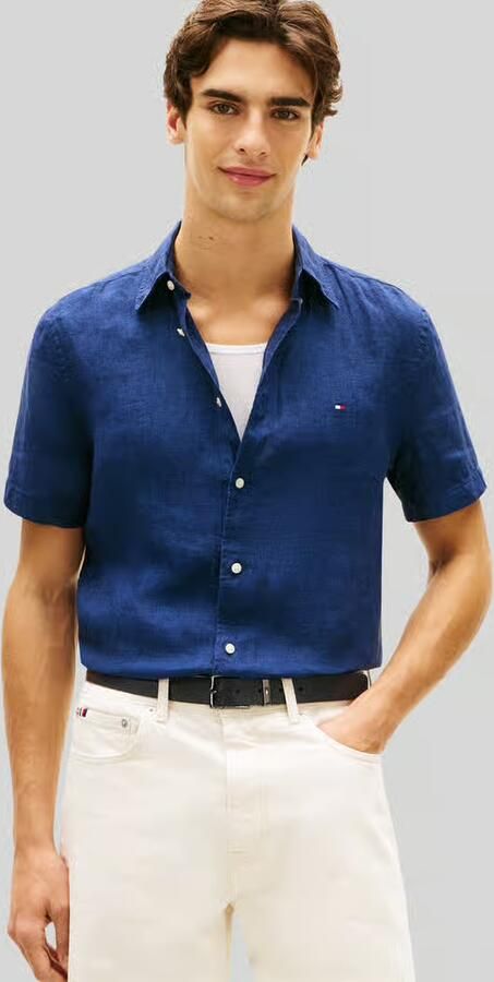 Tommy Hilfiger regular fit overhemd met korte mouwen van puur linnen - Foto 3