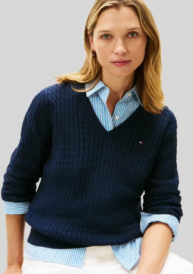 Tommy Hilfiger Trui met V-hals CO CABLE V-NK LS SWT met kabelpatroon logo-borduursel - Foto 10