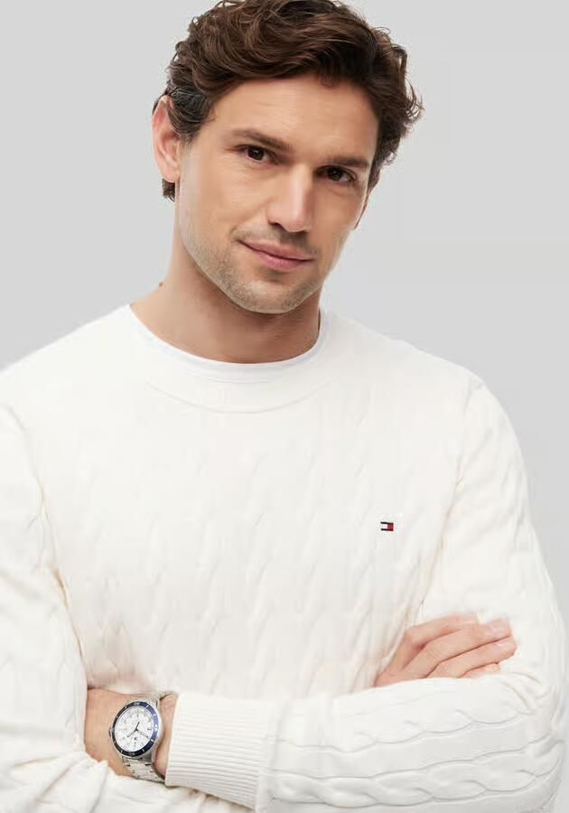 Tommy Hilfiger Gebreide trui CLASSIC CABLE CREW NECK met structuurbreisel en vlaglabel - Foto 6