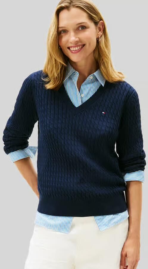 Tommy Hilfiger Trui met V-hals CO CABLE V-NK LS SWT met kabelpatroon logo-borduursel - Foto 11