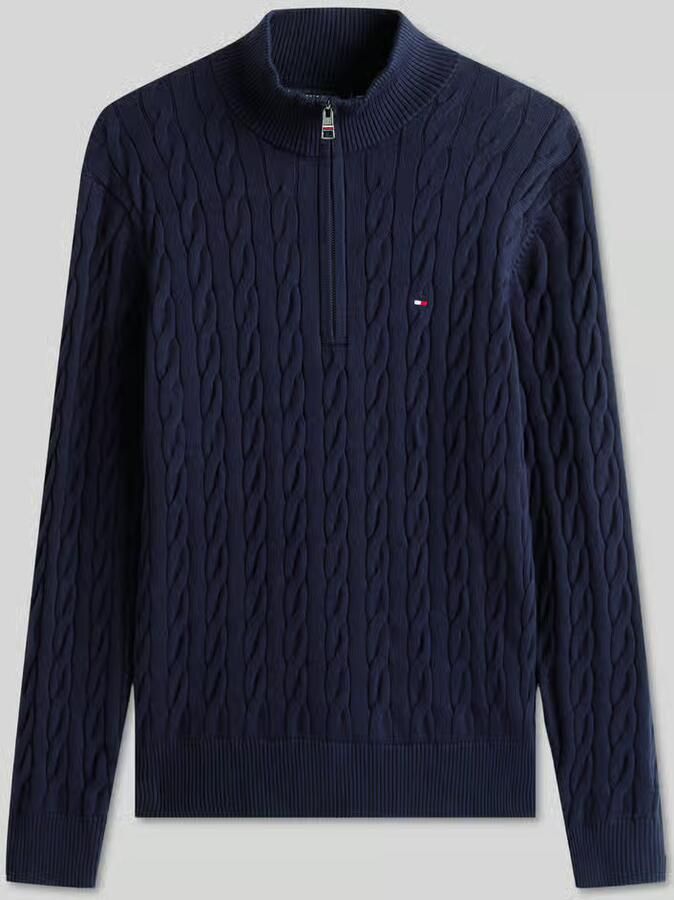 TOMMY HILFIGER Heren Truien & Vesten Classic Cotton Cable Zip Mock Donkerblauw - Foto 8