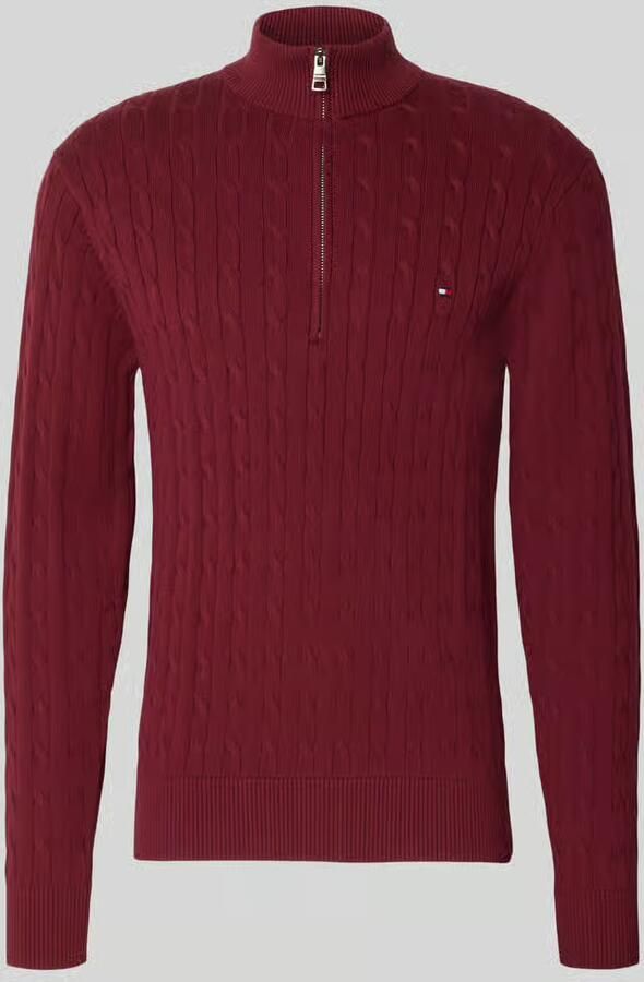 TOMMY HILFIGER Heren Truien & Vesten Classic Cotton Cable Zip Mock Bordeaux - Foto 4