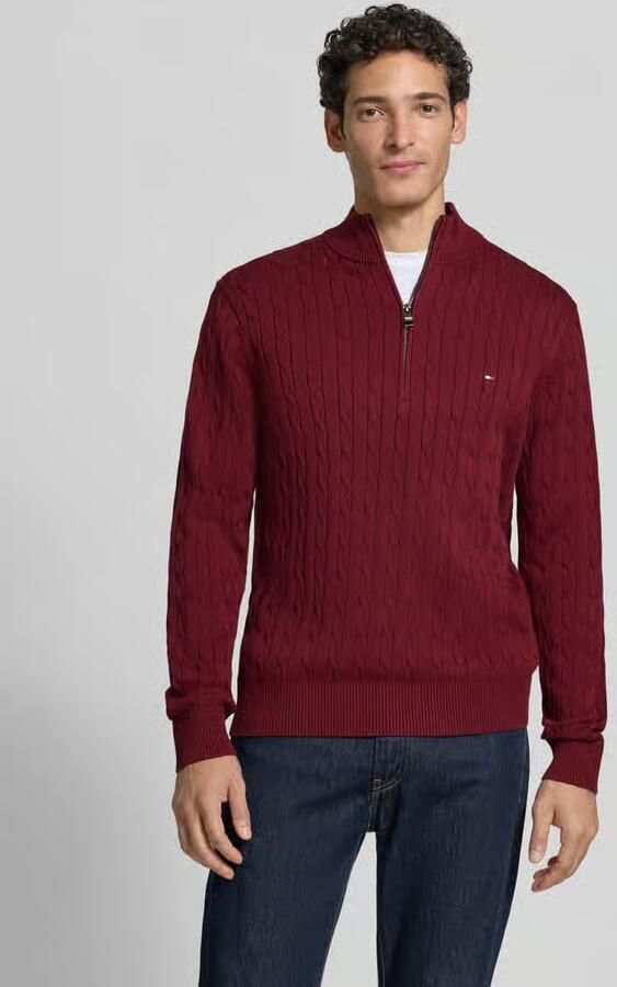 TOMMY HILFIGER Heren Truien & Vesten Classic Cotton Cable Zip Mock Bordeaux - Foto 5