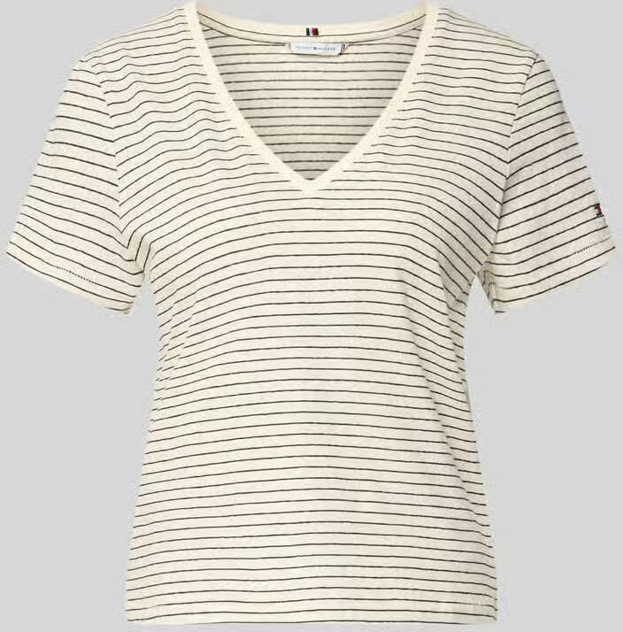 Tommy Hilfiger regular fit T-shirt van mix van katoen en linnen - Foto 2