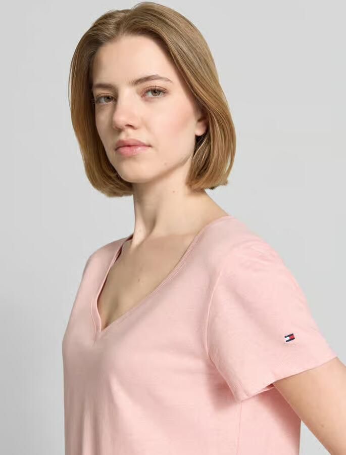 Tommy Hilfiger regular fit T-shirt van mix van katoen en linnen