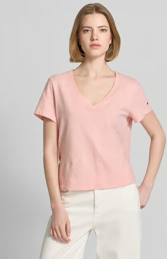 Tommy Hilfiger regular fit T-shirt van mix van katoen en linnen - Foto 2