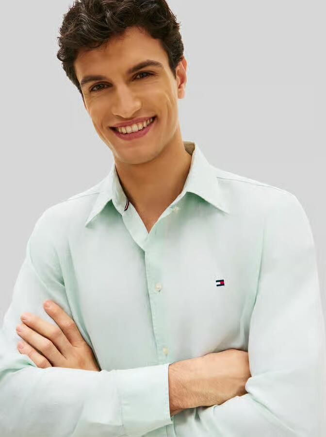 Tommy Hilfiger regular fit vrijetijdsoverhemd van mix van katoen en linnen