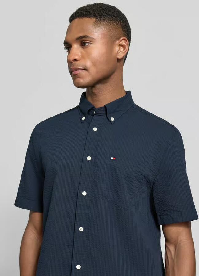 Tommy Hilfiger Regular fit overhemd met korte mouwen van seersucker van katoen