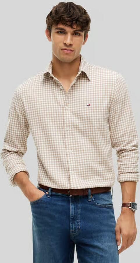 Tommy Hilfiger flanel regular fit geruit overhemd coastal taupe - Foto 9