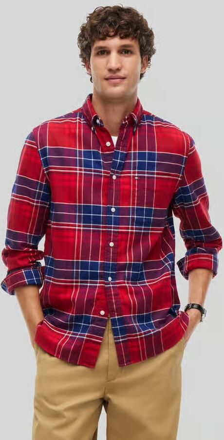 Tommy Hilfiger regular fit geruit flanel overhemd regatta rood - Foto 2