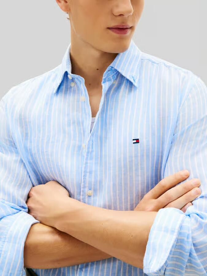 TOMMY HILFIGER Heren Overhemden Linen Bengal Stripe Rf Shirt Lichtblauw - Foto 5