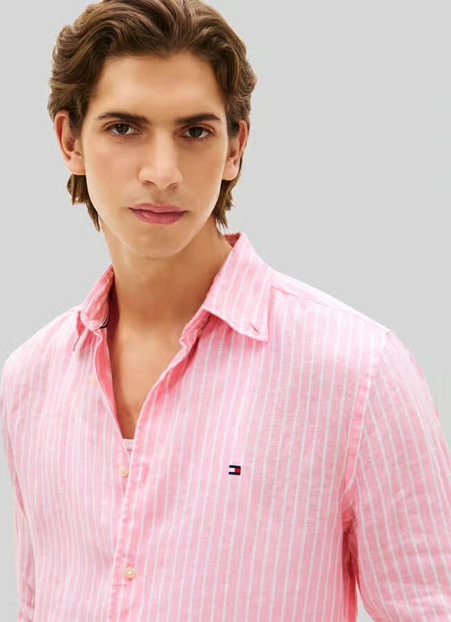 TOMMY HILFIGER Heren Overhemden Linen Bengal Stripe Rf Shirt Roze - Foto 5