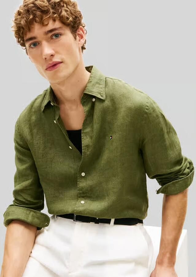 TOMMY HILFIGER Heren Overhemden Pigment Dyed Li Solid Rf Shirt Groen - Foto 5