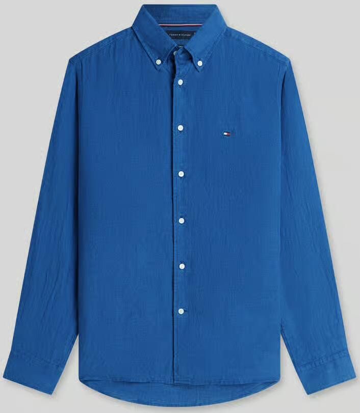 TOMMY HILFIGER Heren Overhemden Pigment Dyed Li Solid Rf Shirt Blauw - Foto 8