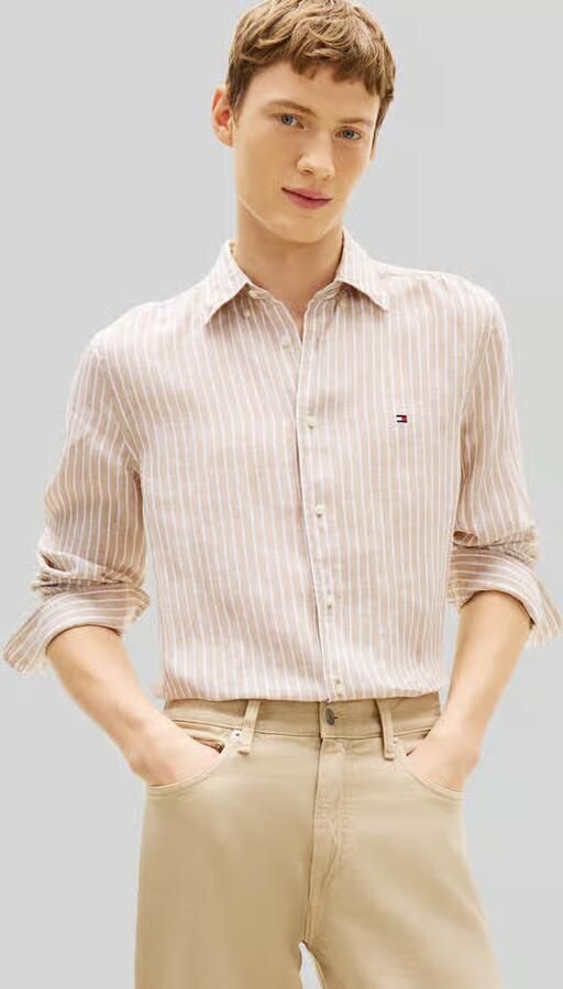 TOMMY HILFIGER Heren Overhemden Linen Bengal Stripe Rf Shirt Zand - Foto 8