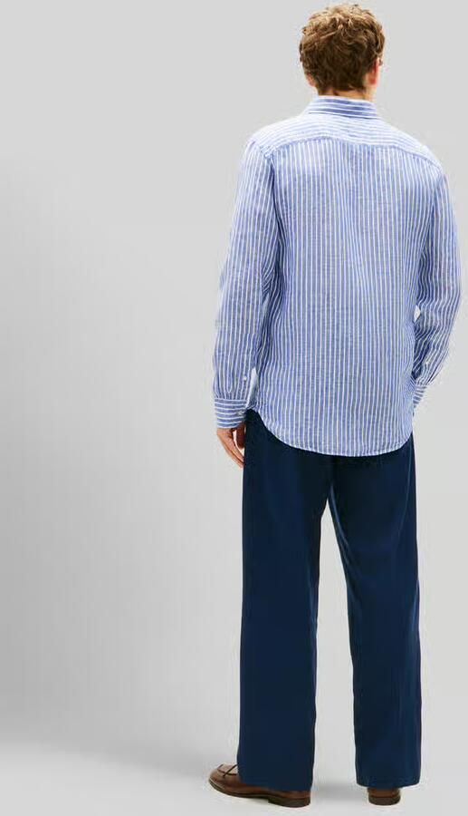 Tommy Hilfiger regular gestreept casual overhemd met linnen blauw - Foto 4