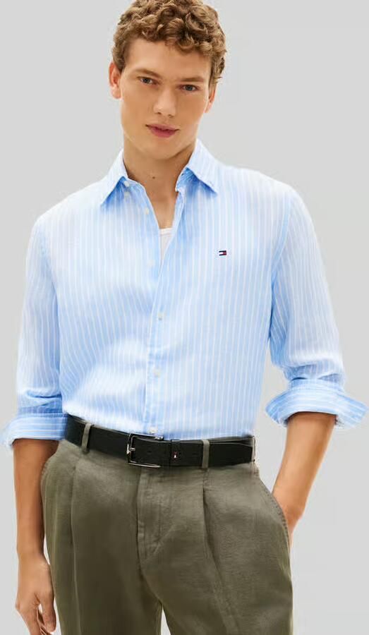 TOMMY HILFIGER Heren Overhemden Linen Bengal Stripe Rf Shirt Lichtblauw - Foto 5