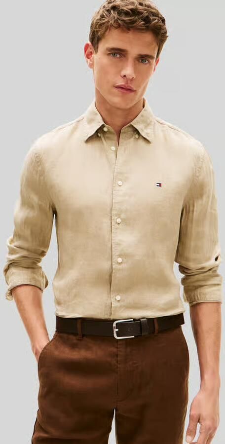 TOMMY HILFIGER Heren Overhemden Pigment Dyed Li Solid Rf Shirt Beige - Foto 13