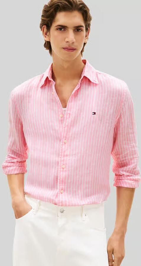 TOMMY HILFIGER Heren Overhemden Linen Bengal Stripe Rf Shirt Roze - Foto 8