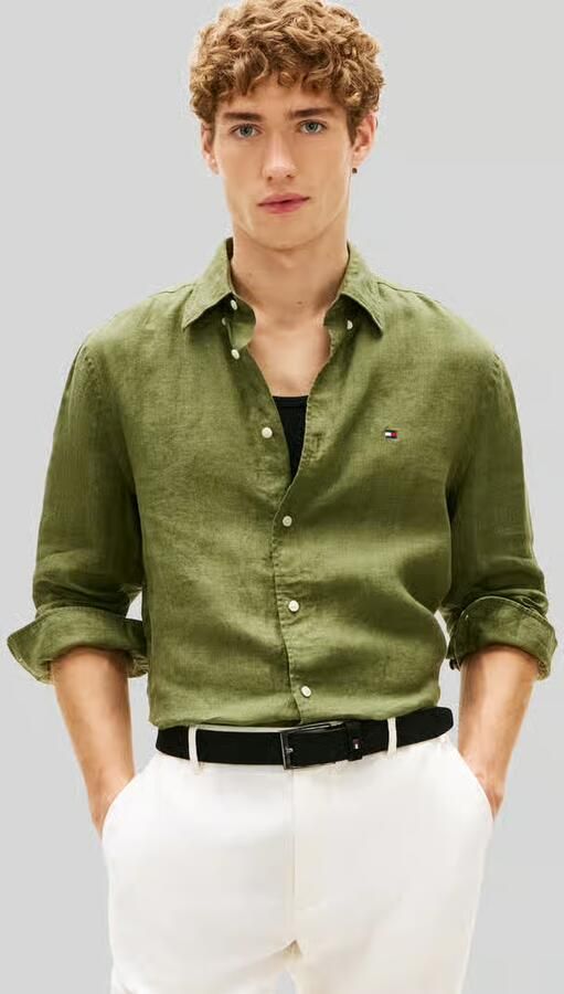 TOMMY HILFIGER Heren Overhemden Pigment Dyed Li Solid Rf Shirt Groen - Foto 8