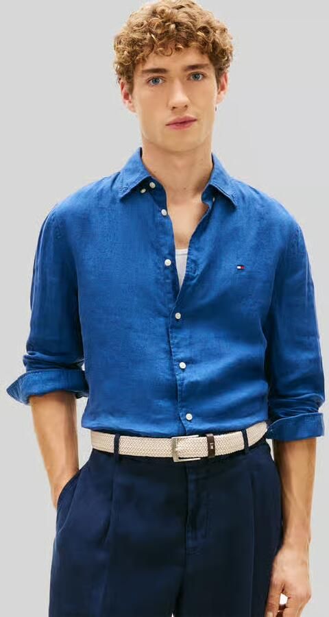 TOMMY HILFIGER Heren Overhemden Pigment Dyed Li Solid Rf Shirt Blauw - Foto 13