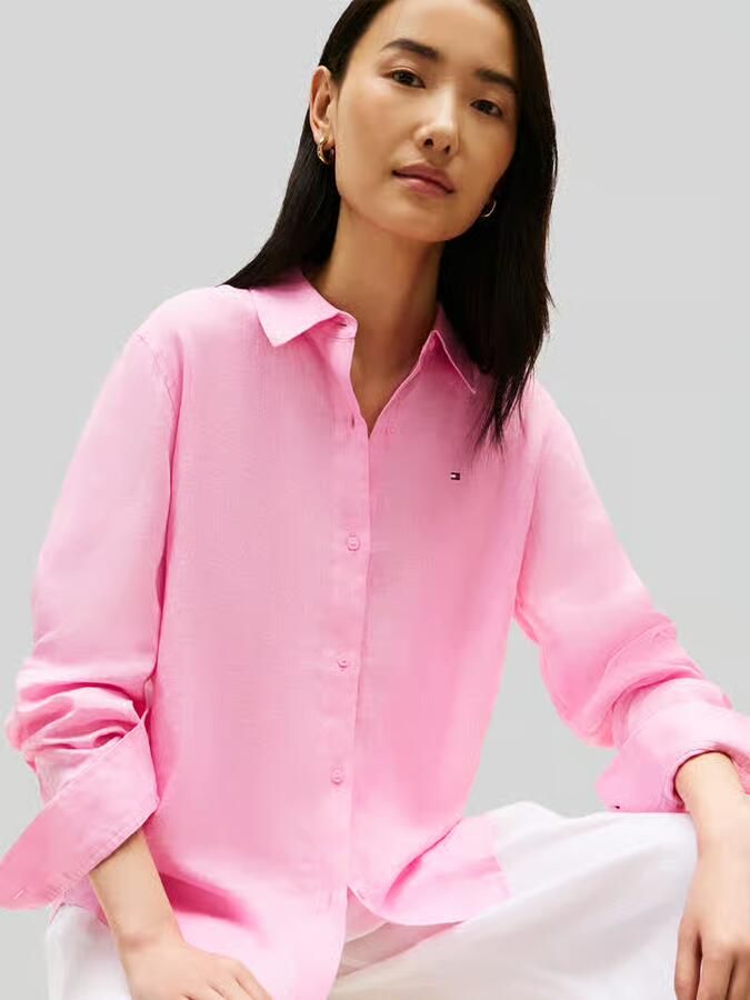 Tommy Hilfiger relaxed fit blouse met lange mouwen van puur linnen