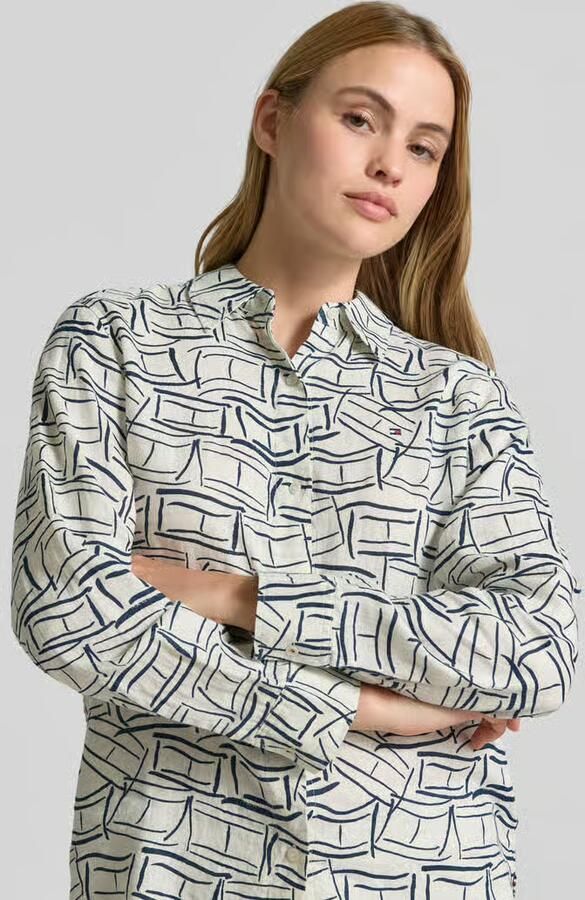 Tommy Hilfiger relaxed fit blouse met lange mouwen van puur linnen