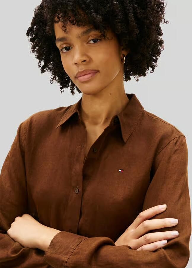 Tommy Hilfiger relaxed fit blouse met lange mouwen van puur linnen