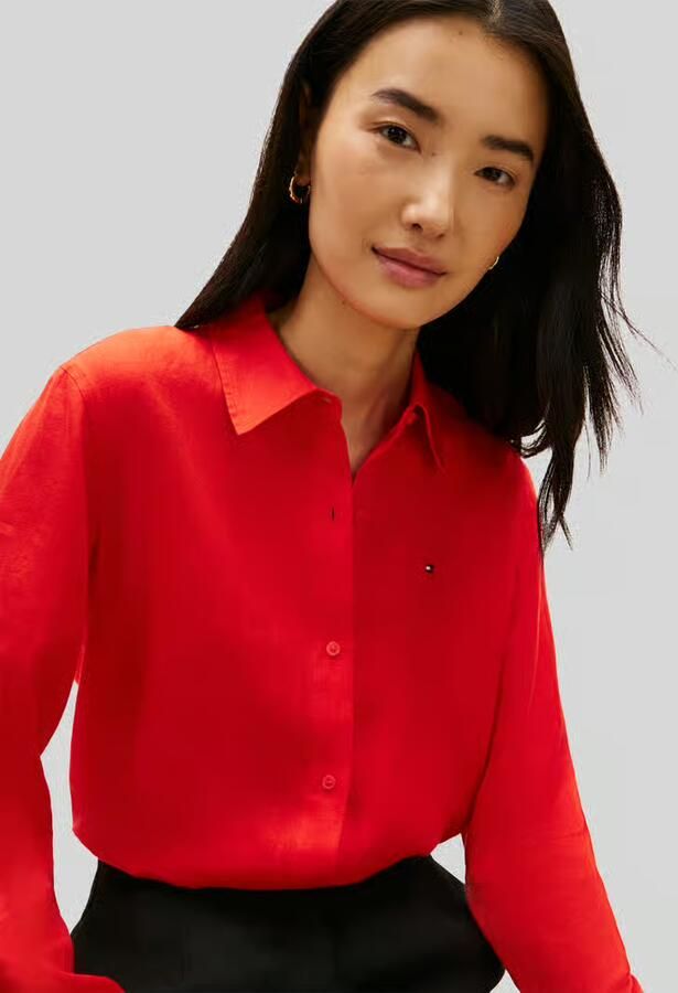 Tommy Hilfiger relaxed fit blouse met lange mouwen van puur linnen