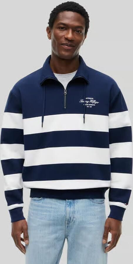 TOMMY HILFIGER Heren Truien & Vesten Nautical Block Stripe 1 4 Zip Donkerblauw - Foto 6
