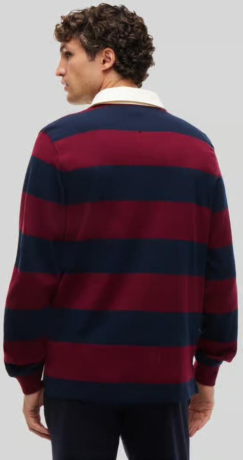 Tommy Hilfiger Rugby regular fit gestreepte sweater bordeaux donkerblauw - Foto 4
