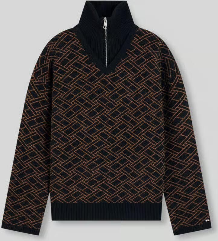 Tommy Hilfiger Schipperstrui met halve rits van scheerwol