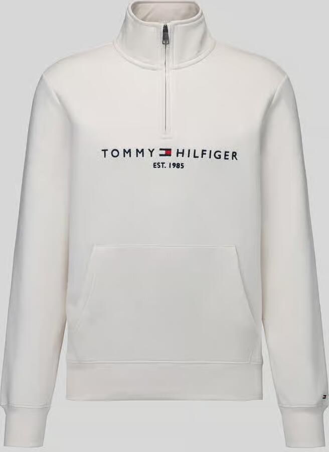 Tommy Hilfiger Schipperstrui met logo-opschrift en kangoeroezak