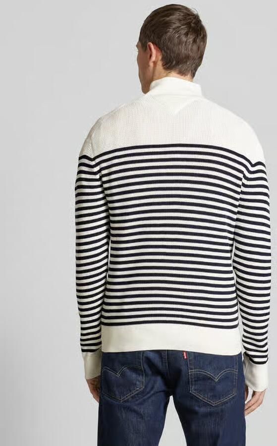 Tommy Hilfiger Racking Half-Zip Structure Streep Wit Navy