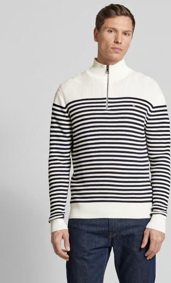 Tommy Hilfiger Racking Half-Zip Structure Streep Wit Navy - Foto 4