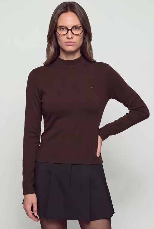 TOMMY HILFIGER Dames Truien & Vesten Slim Cody Mock-nk Ls Tee Bruin - Foto 10