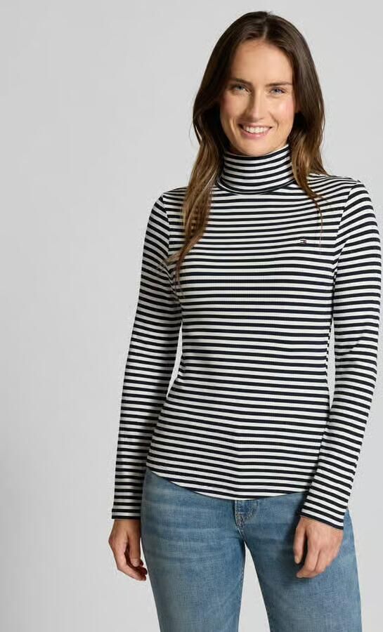 Tommy Hilfiger Shirt met lange mouwen SLIM 5X2 RIB ROLL-NK LS in een geribde structuur - Foto 7