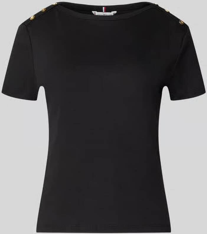 TOMMY HILFIGER Dames Tops & T-shirts Gold Button Slim Ss Tee Zwart