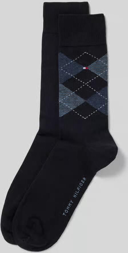 Tommy Hilfiger 2 Pack Sokken Ruit Donkerblauw