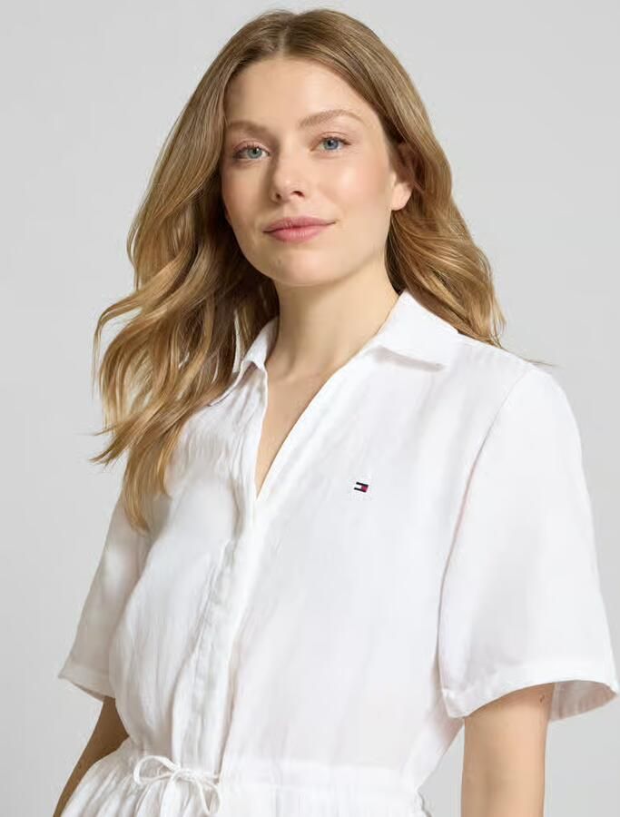 Tommy Hilfiger Jurk met overhemdkraag ESS LINEN S S SHORT DRESS met tunnelkoord in de taille met rugplooi koel premium linnen