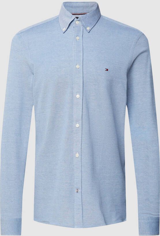 Tommy Hilfiger PoloOverhemd Long Sleeve Melange Blauw Blue Heren