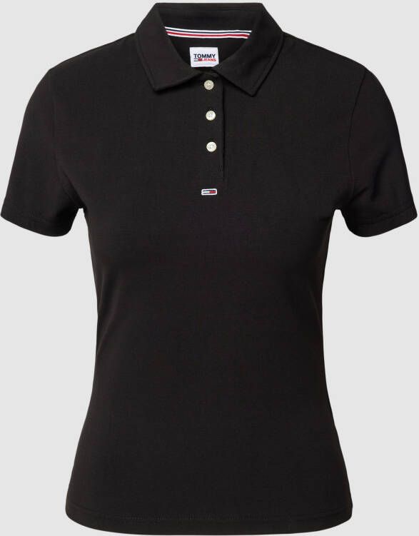 Tommy Jeans Zwarte Polo T-shirts met Geborduurd Logo Black Dames