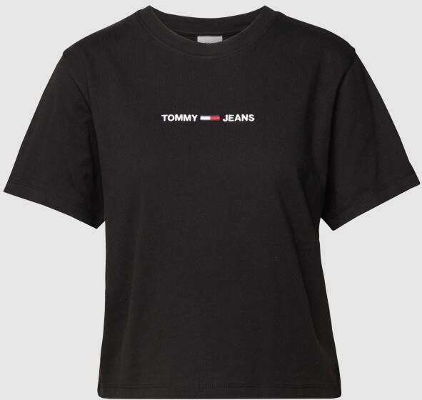 TOMMY JEANS Shirt met ronde hals TJW BXY CROP LINEAR LOGO TEE met linear logo opschrift opgestikt