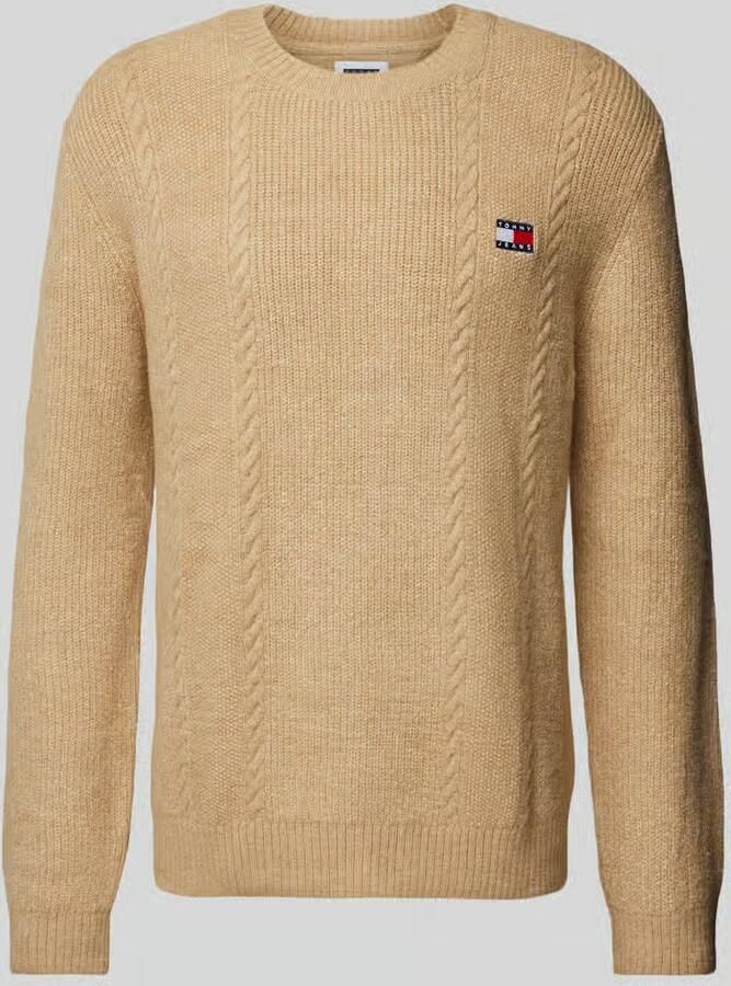 TOMMY JEANS Sweatshirt TJM SLIM CABLE KNIT CNECK met geborduurd merklogo breipatroon