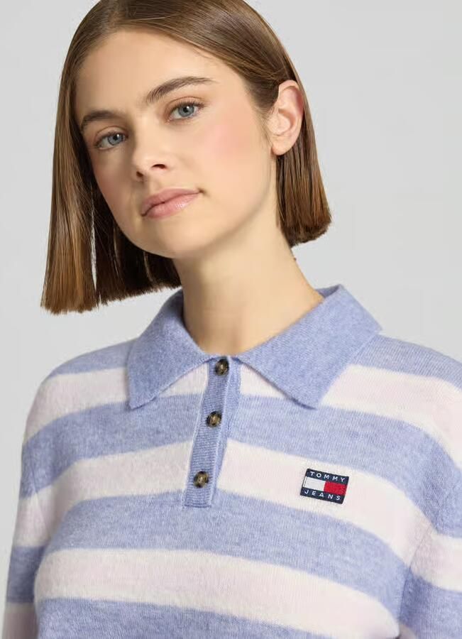 Tommy Jeans Kort gebreid poloshirt met alpacawol model 'TJW FLUFFY POLO SWEATER' - Foto 2