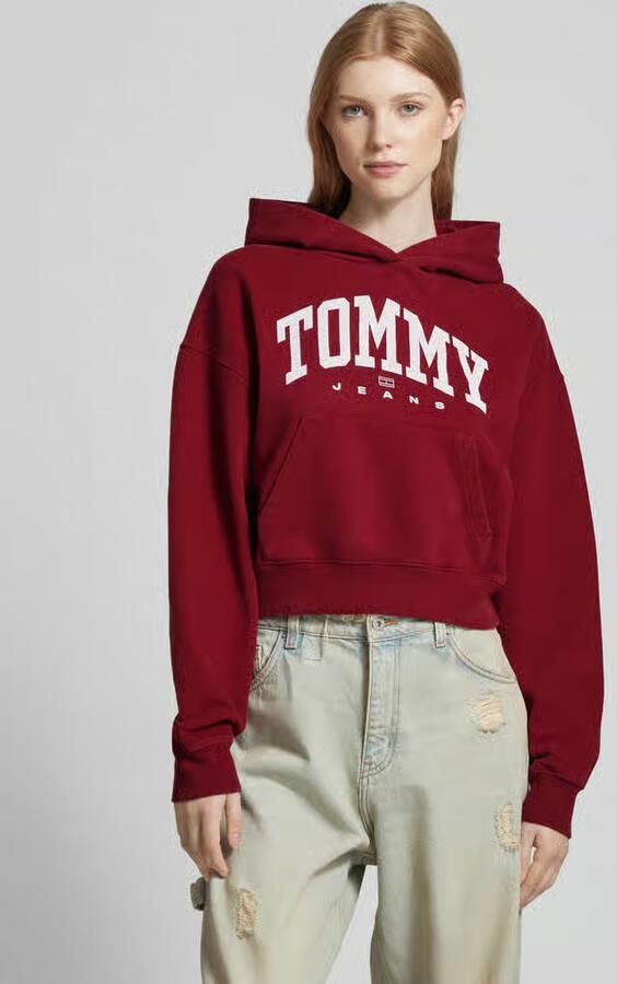 Tommy Jeans Rode Varsity Logo Hoodie Sweatshirt Red Dames - Foto 2