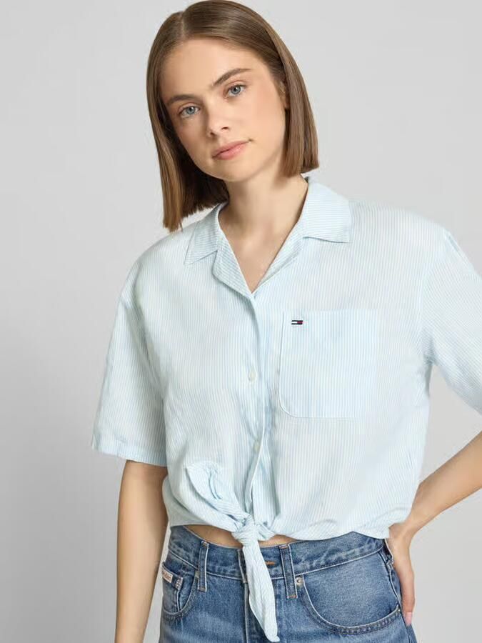 Tommy Jeans regular fit linnen blouse van mix van linnen met strikdetail - Foto 7